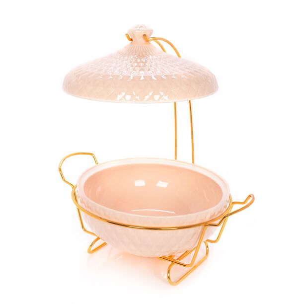 La Mesa Porcelain Round Food Warmer With Candle Stand Lid Pink 12" image number 2