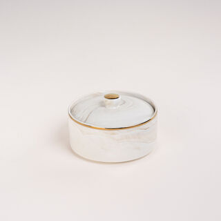 La Mesa beige marble date bowl with lid 13*9 cm