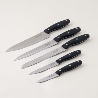 Alberto 6 piece stainless steel and black wood knife block set