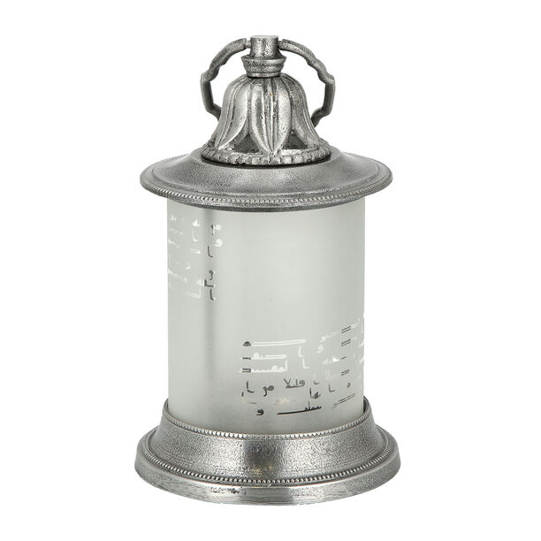 Aluminium Lantern Amber Frosted Glass Shiny Silver Finish image number 1
