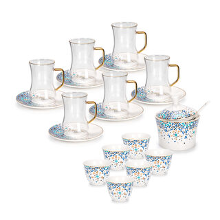 21 Pcs Porcelain Tea And Coffee Set Mosaic Blue