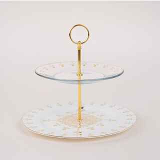 La Mesa gold porcelain and glass 2 tiered cake stand