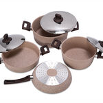 Alberto 7Pcs Granite Cookware W/ Ss Lid & Soft Handles Brownstone image number 2