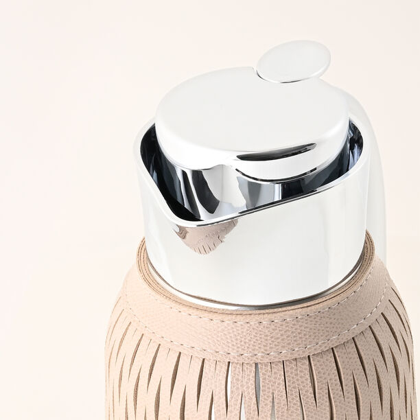 0.8 L beige steel/lather vacuum flask image number 2