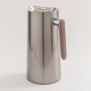 Dallaty 1L dark silver steel vacuum flask with wooden handle