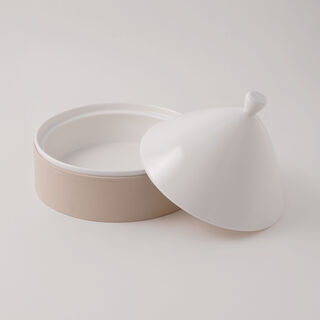 La Mesa Porcelain Tagine With Plain Beige Leather Coat, White, 9.5"