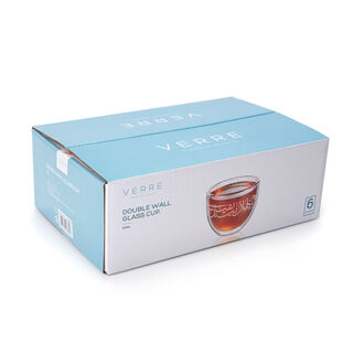6 Pieces Double Wall Cawa Borosilicate Glass Cup Serves 6 Persons Plain Calligraphy Matte
