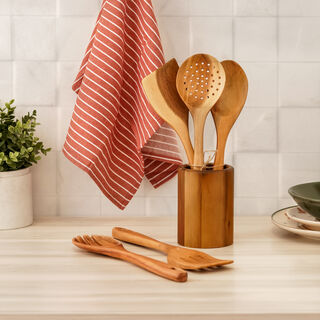 Alberto 5 pieces utensils acacia wood dark brown