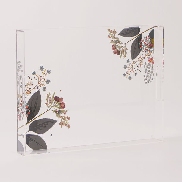 Dallaty Acrylic Serving Tray with Floral Print, Clear, 40*30*6 cm image number 1