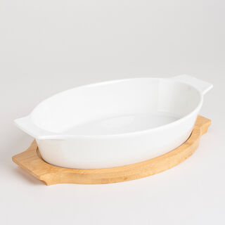 La Mesa Oven/Serving Oval Plate With Bamboo