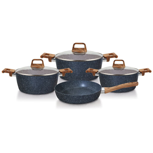 بنتولا طقم أواني طبخ 7 قطع ألمنيوم غير لاصق مع أغطية زجاج، أزرق image number 0