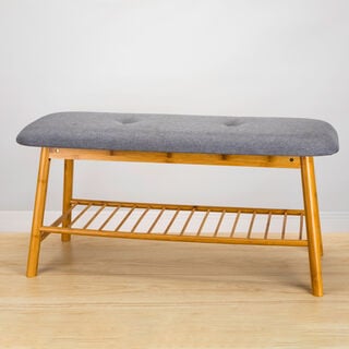 Bamboo And Fabric Bench 90X34X45 Cm