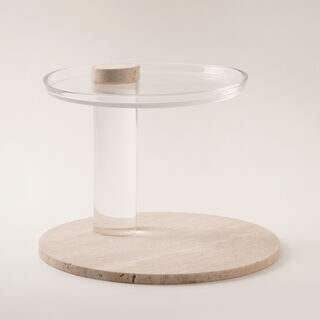 La Mesa 2 tier stand with travertine stone base and acrylic plates dia 24cm,18cm