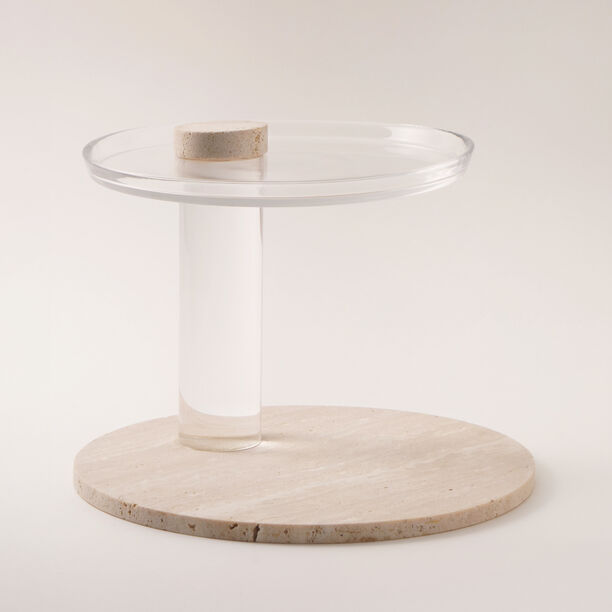 La Mesa 2 tier stand with travertine stone base and acrylic plates dia 24cm,18cm image number 0