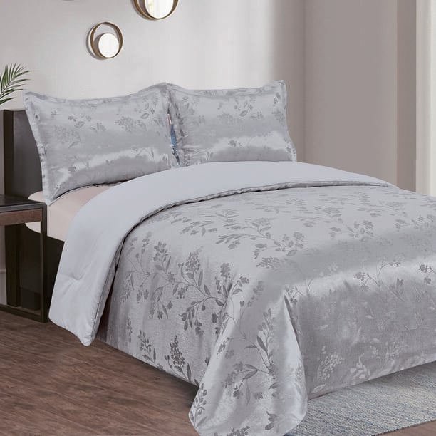 Boutique Blanche grey jacquard king comforter set 3 pcs image number 0