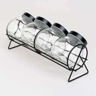 Alberto 4 Pieces Glass Spice Jars With Clip Lid And Metal Rack