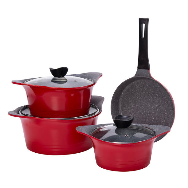 Alberto Tulip 7Pcs Cast Aluminium Cookware Set W/ Glass Lids Red Color image number 0