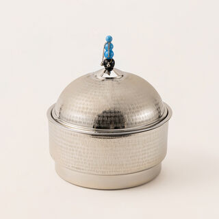 La Mesa silver metal food server with stand 11*11*27 Cm