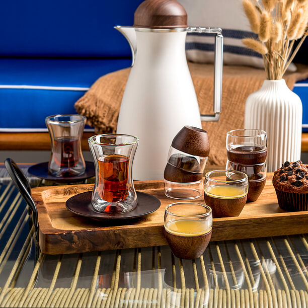 18 Pcs Wood Arabic Tea And Coffee Set image number 0