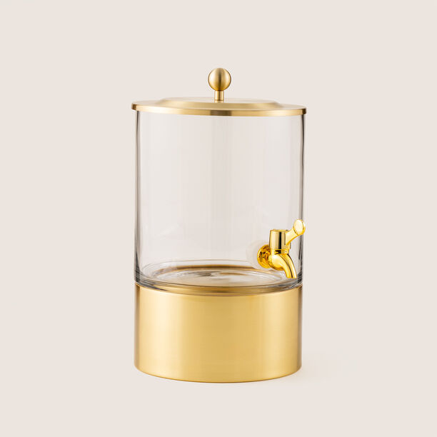 "La Mesa glass juice dispenser gold classic medium with metal base 31.5cm image number 0