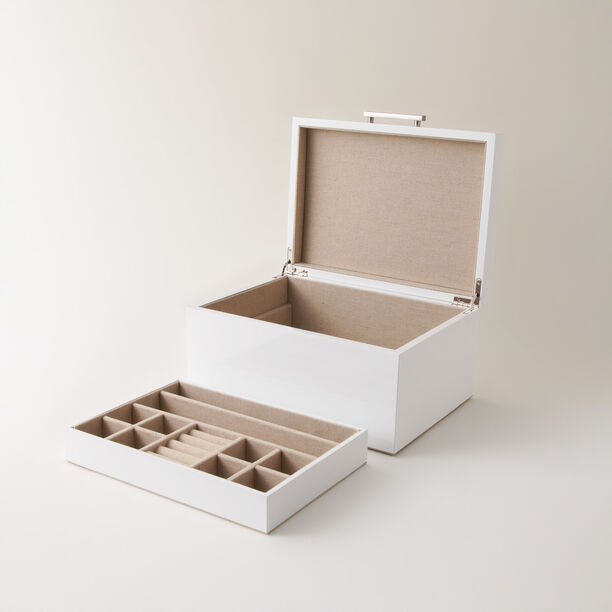 هومز صندوق مجوهرات وسط وطبقتين للتخزين أم دي أف 26*19*13سم، أبيض image number 3