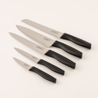 "طقم سكاكين البرتو 5 قطع بمقابض مع حامل خشب أكاسيا