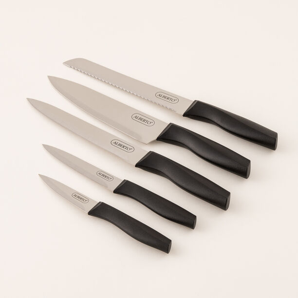 "طقم سكاكين البرتو 5 قطع بمقابض مع حامل خشب أكاسيا image number 1