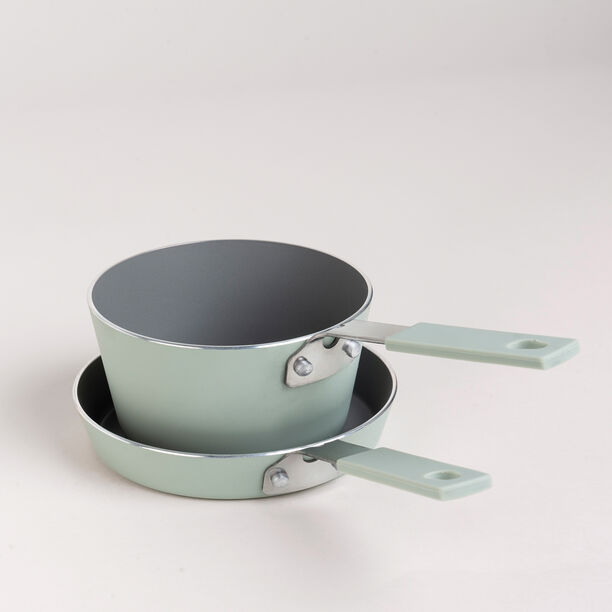 2Pcs Mini Set Frypan + Sauce Pan Green image number 1
