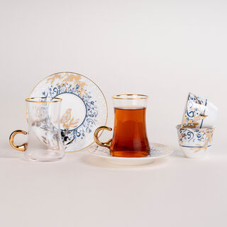 Dallaty white porcelain and glass Tea and coffee cups set 18 pcs