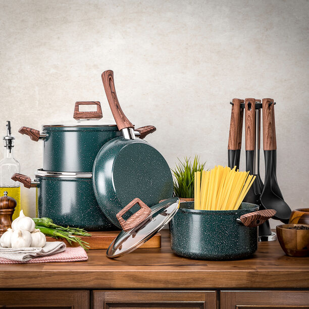 7 Pcs Green Marble Cookware Set image number 0