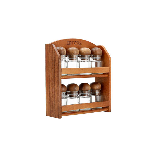 Billi Acacia Wood Spice Racks With 8 Glass Bottles image number 1