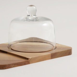 Alberto acacia wood cheese board with glass dome 30*19.8*16.5cm