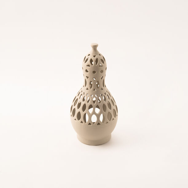 Homez beige ceramic candle holder 15.4*15.4*33 cm image number 0