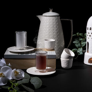 Dallaty white porcelain and glass Tea and coffee cups set 18 pcs