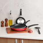 3Pcs Non Stick Frypan Set Black, Silver, Red image number 0