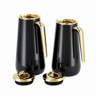 Dallaty set of 2 steel vacuum flask black & gold