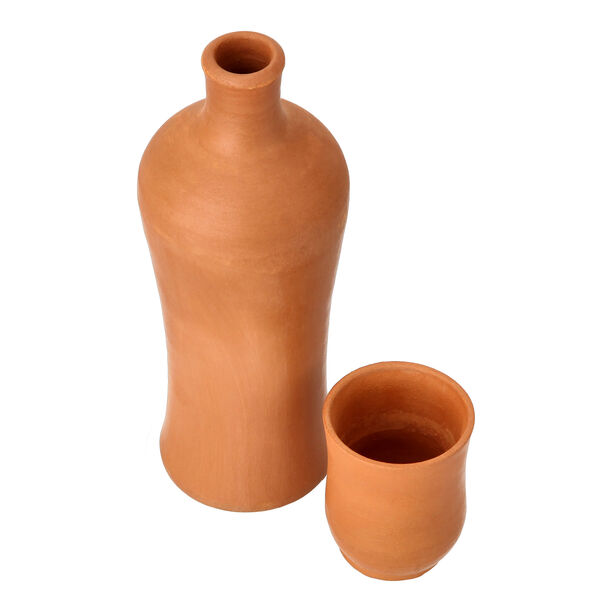 Clay Terracotta Bottle With Cup image number 3