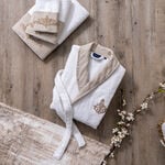 Embroidered Shawl Collar Bathrobe With Linen Cuff White M image number 0