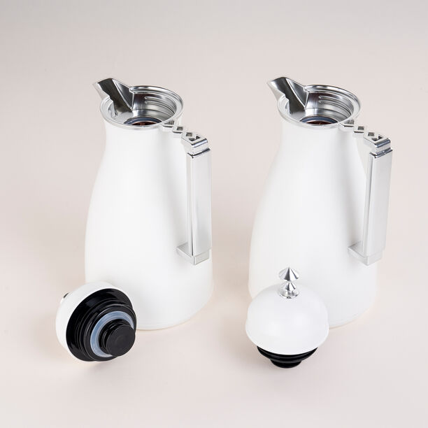 Dallaty 2 Pieces Plastic Vacuum Flask Koufa White & Silver 1L image number 1