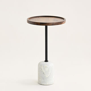 Homez side table wood and marble in brown, 50*32*32cm
