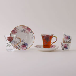 دلتي طقم شاي وقهوة عربية 18 قطعة من الاكريليك بنقشة زهور