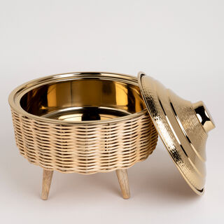 Large Bamboo Basket With Jar Gold
