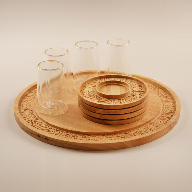 Dallaty 12Pcs Tea Cups With Wooden Bases Ramas Collection, Beige image number 3