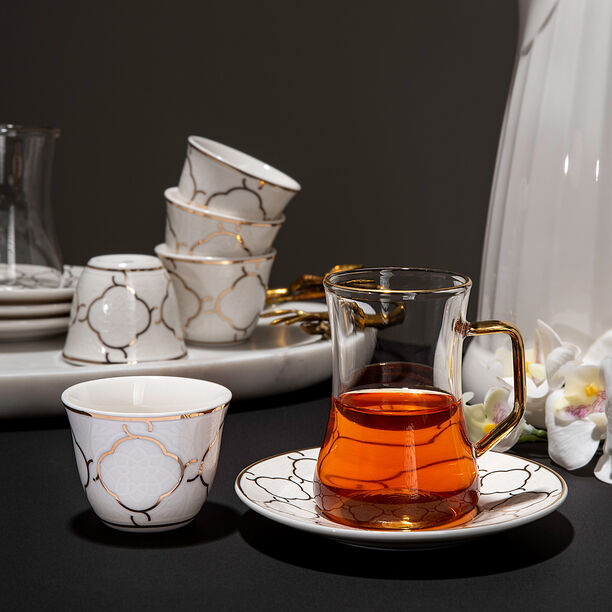 Dallaty white and gold porcelain tea and coffee cups set 18 pcs image number 6