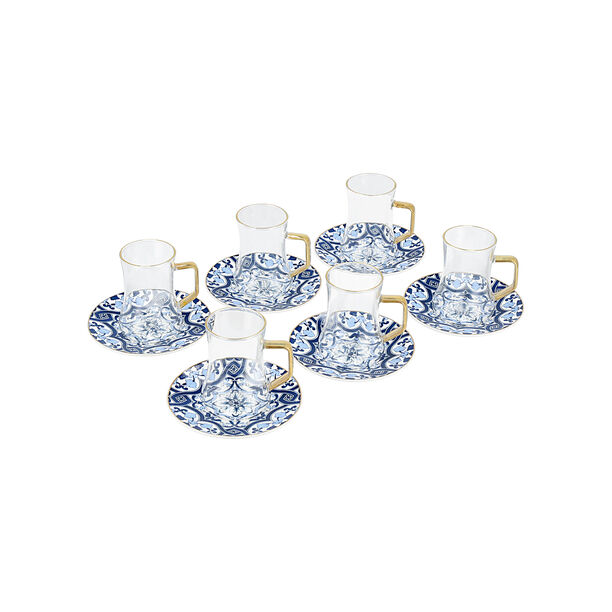  18 Pcs Arabic Tea and Coffee set porcelain dutone dark blue image number 1