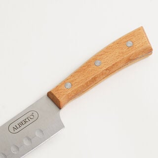 Alberto stainless steel santoku knife 7" with wooden handle, brown