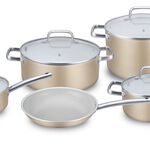 9Pcs Non Stick Cookware Set With Ceramic Coating Inside Gold image number 2