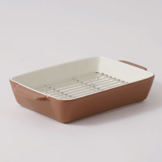 Alberto ceramic baking pan with metal grid 1250ml 27*16.8*5.3cm, brown