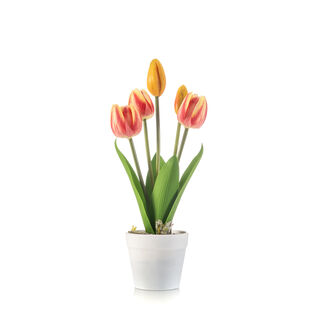 Homez indoor artificial tulip in pot, yellow & red, 17cm