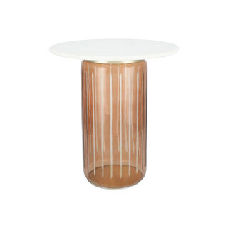 Side Table Brown Glass Base Marble Top 48 *56 cm